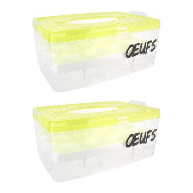 Boite à oeufs en plastique 24 emplacements 2 étages (Lot de 2)  Couvercle jaune clair Couleur v002238 <span itemprop=
