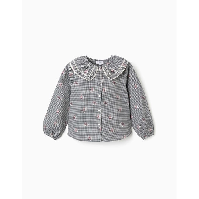 Chemise en coton à motif Vichy avec imprimé floral bleu foncé <span itemprop=