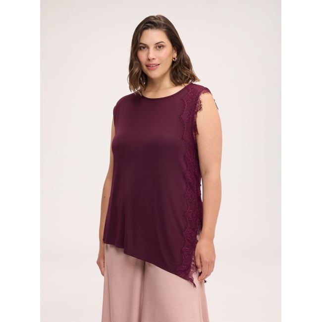 Haut asymétrique à bordure en dentelle burgundy <span itemprop=