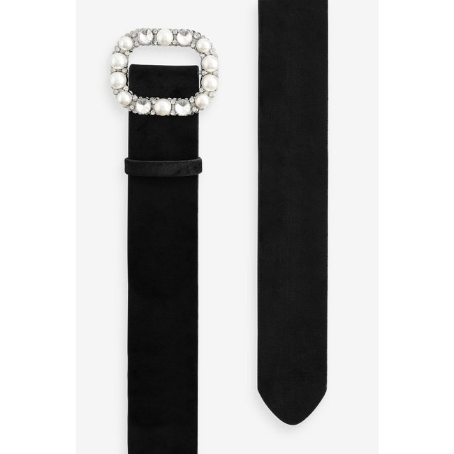 Ceinture large avec boucle à perles noir <span itemprop=
