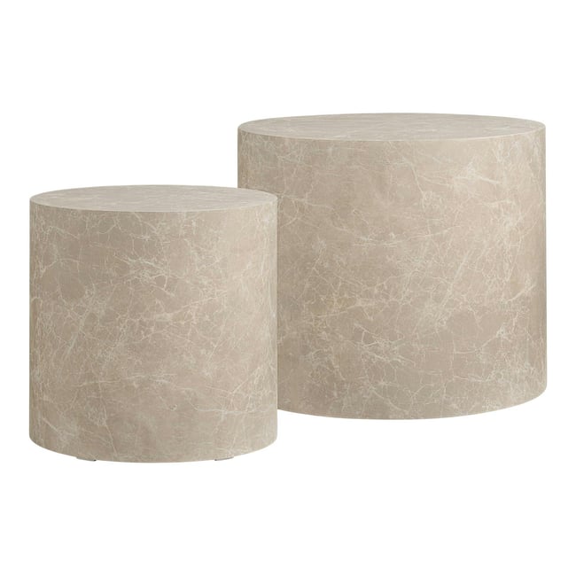 Table basse ronde design effet marbre grège (lot de 2) TORANO Couleur beige <span itemprop=