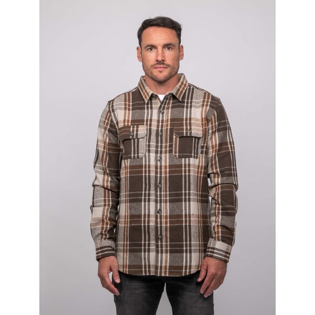 Surchemise Manches Longues Carreaux Zacareu marron <span itemprop=