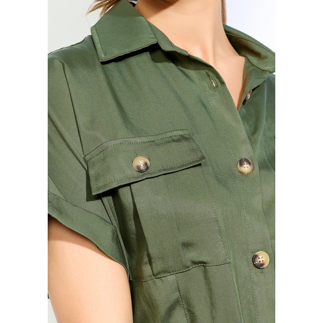 Robe chemise ceinturée khaki <span itemprop=