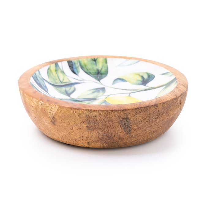 Small Lemons White Round Dish in Mango Wood, multi-coloured, SO'HOME