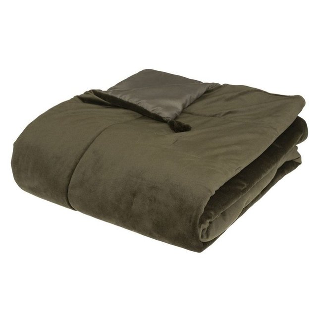 Édredon velours 80x180  Sonia ocre kaki <span itemprop=