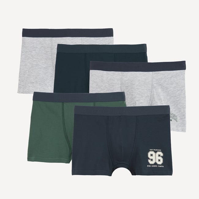 Lot de 5 boxers marine + vert + gris <span itemprop=