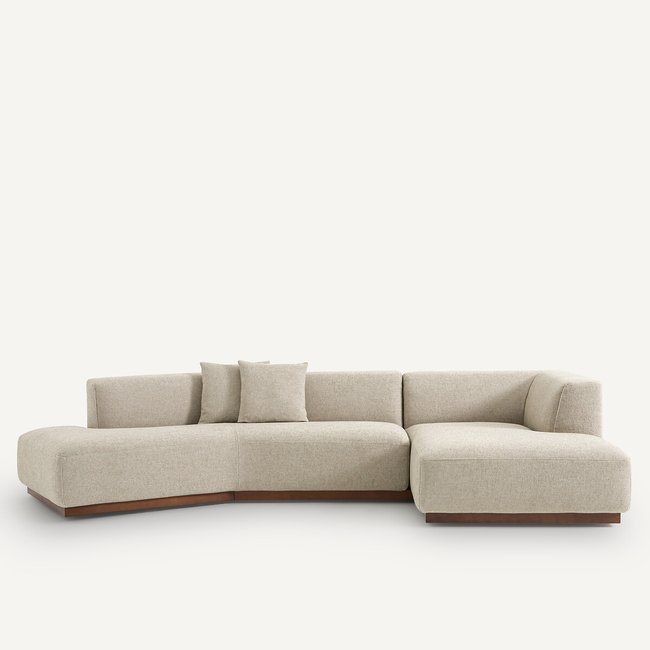 Sofá de canto direito, aberto, texturizado, em viscose e linho, Jacopo natural <span itemprop=