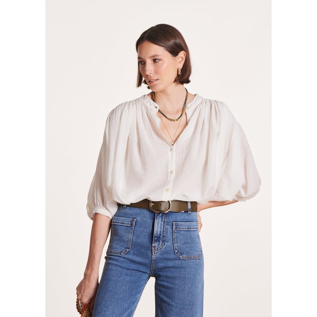 Chemisier en voile de coton fluide écru <span itemprop=
