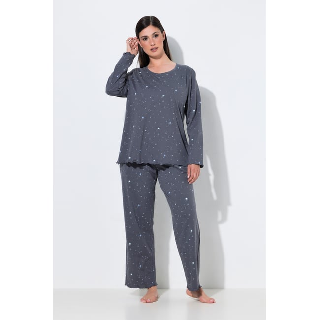 Pyjama motif étoiles, ourlet « vagues » gris foncé <span itemprop=