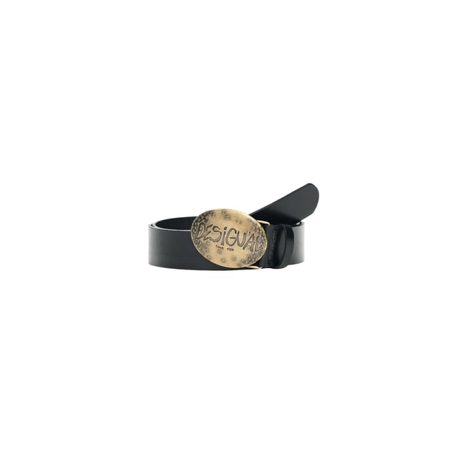 Ceinture cuir boucle logo noir <span itemprop=