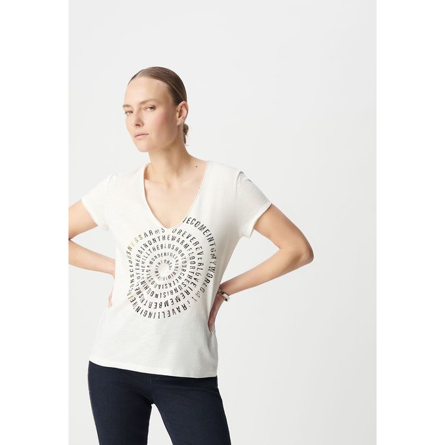 Printed V-Neck T-Shirt with Short Sleeves, white, IKKS
