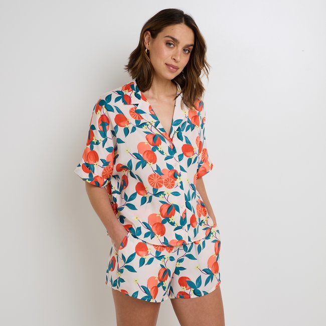 Chemise manches courtes GIRLY multico orange <span itemprop=