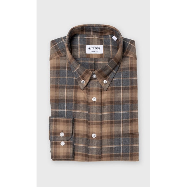 Chemise Confort fit à grands carreaux en flanelle marron foncé <span itemprop=