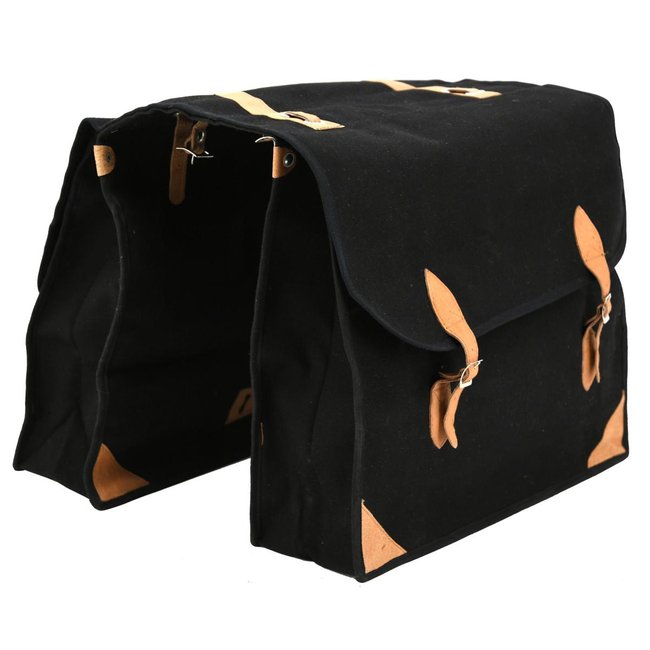 Sacoche à vélo en coton et cuir noir <span itemprop=