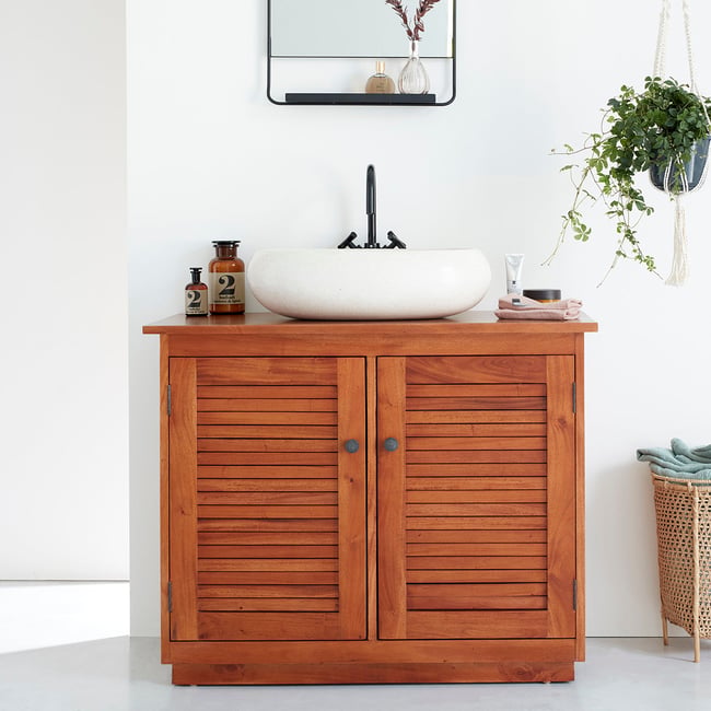 Meuble sous vasque en bois d'acajou 97 cm  NEWPORT Couleur marron <span itemprop=