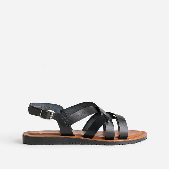 Sandale Plate en cuir NAMIRA noir/kaki <span itemprop=