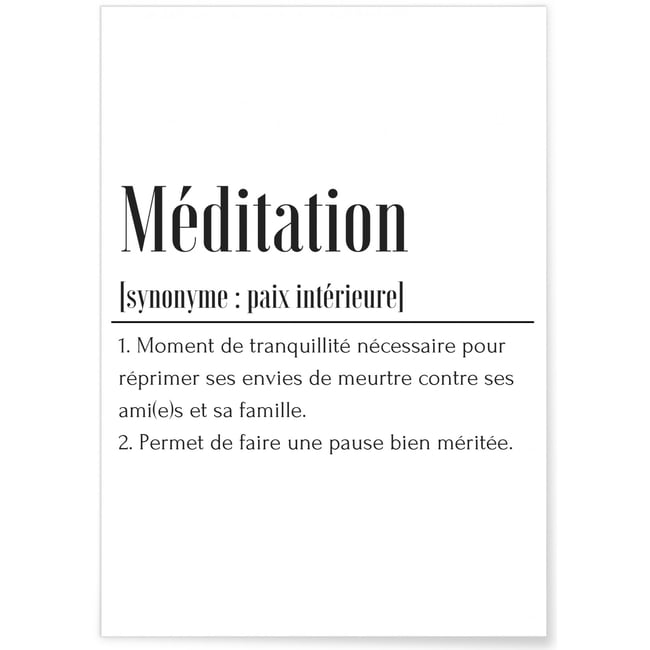 Affiche Définition Méditation Couleur blanc <span itemprop=