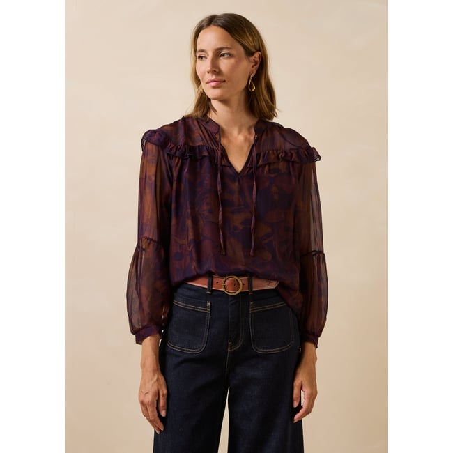 Top manches longues à imprimé floral viola/tandoori <span itemprop=
