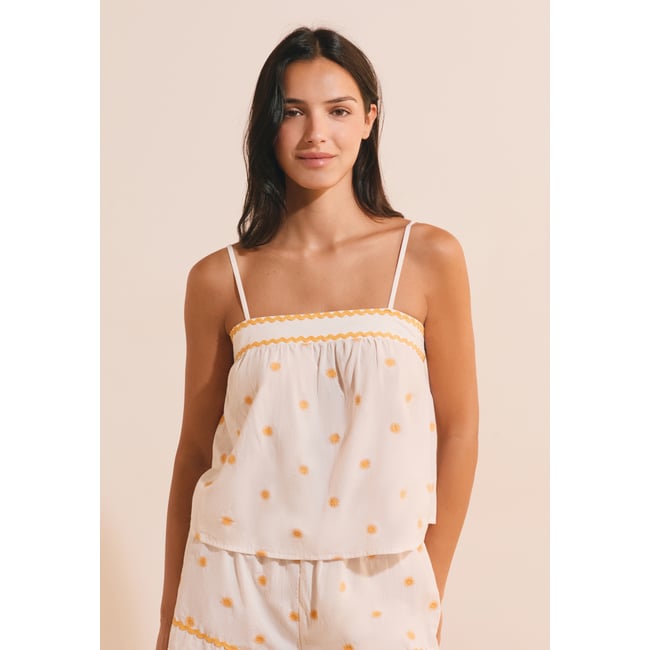 Caraco avec motifs soleil en coton MARILLA ecru <span itemprop=
