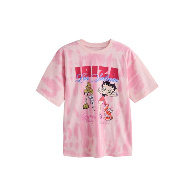 T-shirt ras du cou manches courtes betty boop rose <span itemprop=