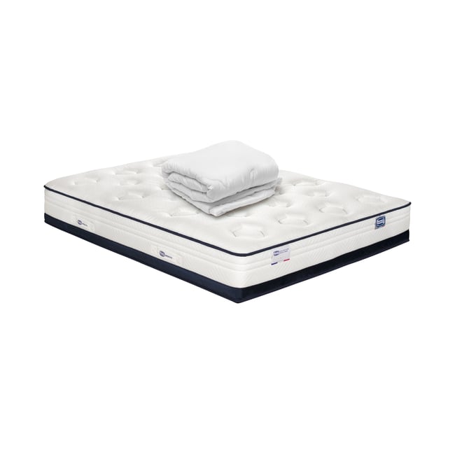 Matelas 180x200 Hybride, ferme H27 + couette - INEDIT Couleur blanc <span itemprop=