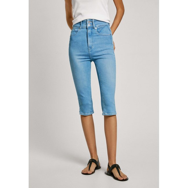Bermuda En Denim Coupe Skinny light blue contour <span itemprop=