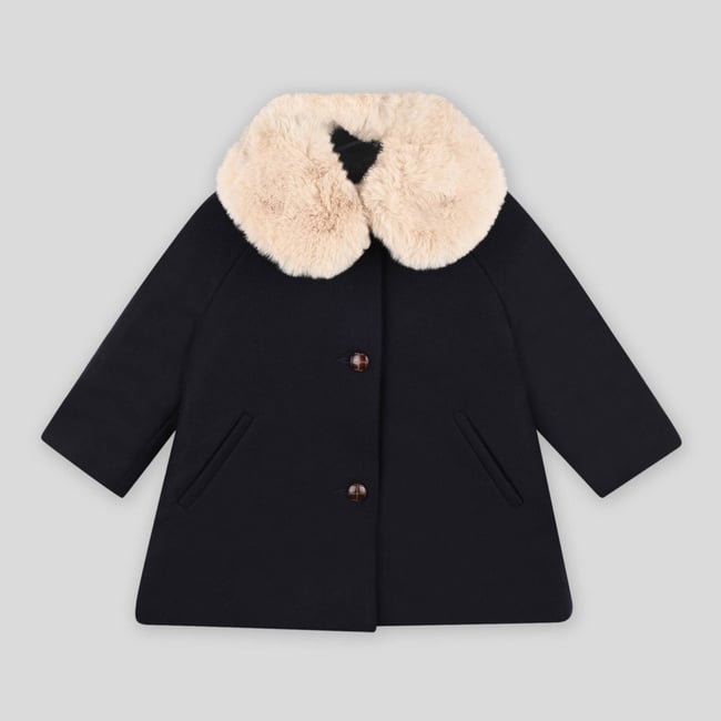 Manteau en laine uni avec col amovible en imitation fourrure nuit bebe <span itemprop=