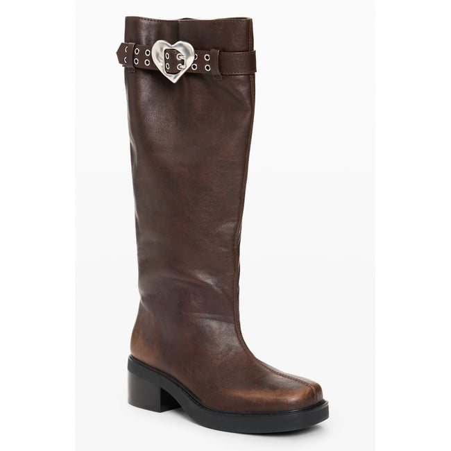 Bottes plates effet cuir marron <span itemprop=