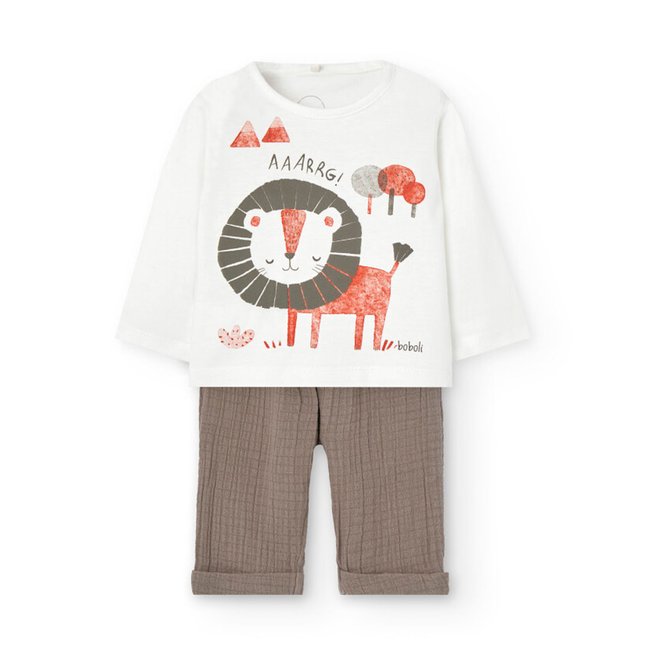 Ensemble t-shirt avec dessin frontal et pantalon uni blanc <span itemprop=