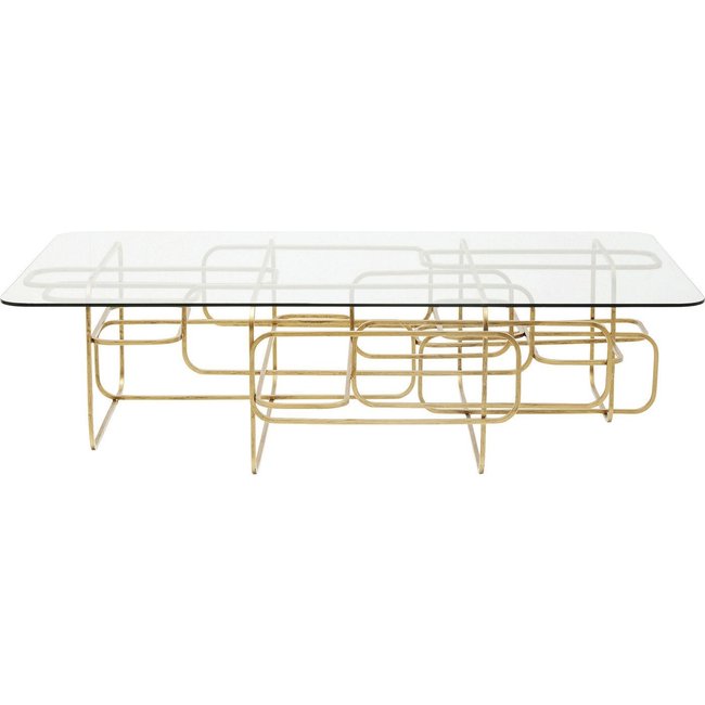 Table basse en verre et acier, MEANDER Couleur or <span itemprop=