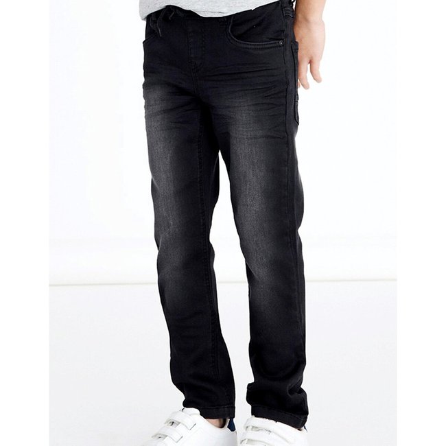 Jeans direitos preto <span itemprop=
