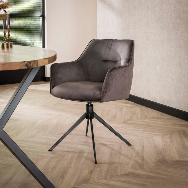 Fauteuil de table pivotant en velours gris motif damier (lot de 2) MELBOURNE Couleur gris <span itemprop=