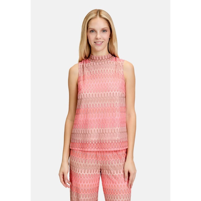 Haut façon blouse sans manches rose/taupe <span itemprop=