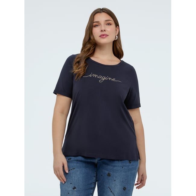 T-shirt en coton avec inscription crystal bleu <span itemprop=