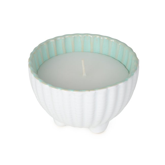 Small Wax Filled Embossed Shell Bowl in Sea Salt Scent, blue, SO'HOME