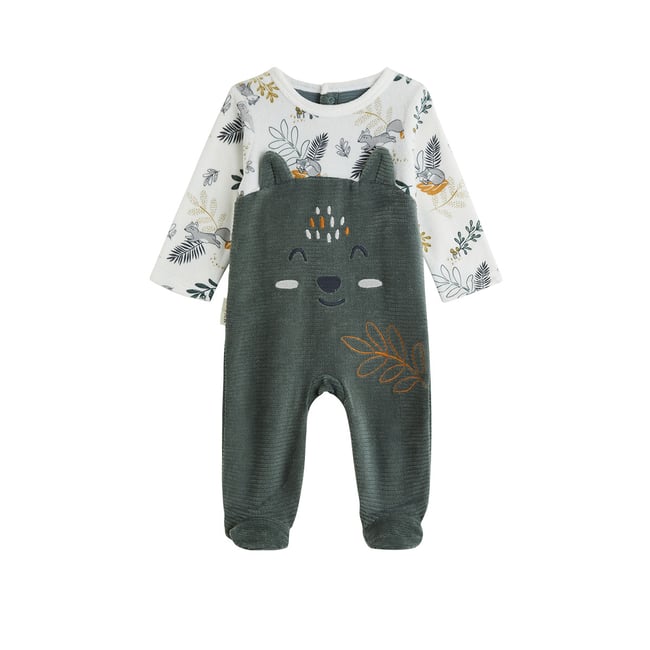 Pyjama bébé en velours Elliott vert <span itemprop=