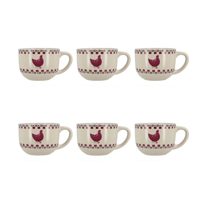 Lot de 6 tasses en grès 45cl, GALLINA Couleur gris-rouge <span itemprop=