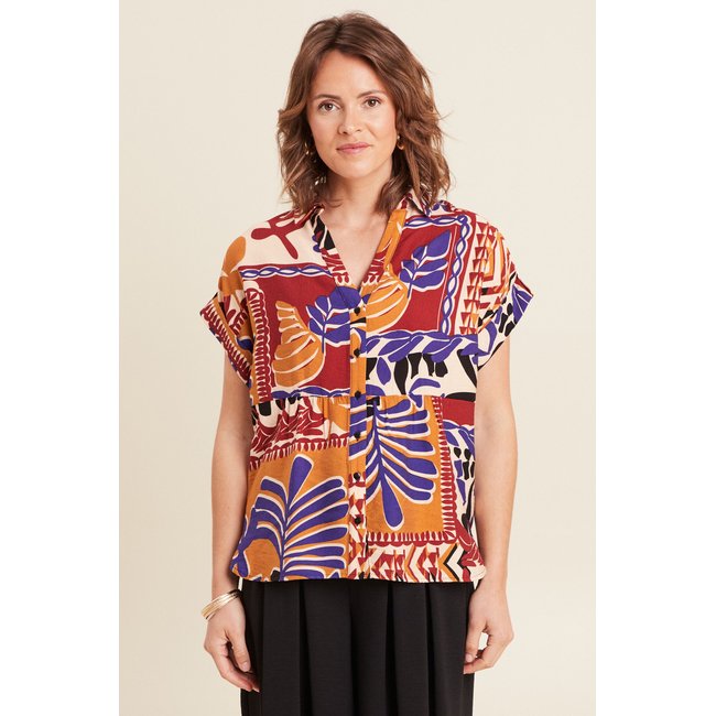 Chemise ample manches courtes multicolore <span itemprop=