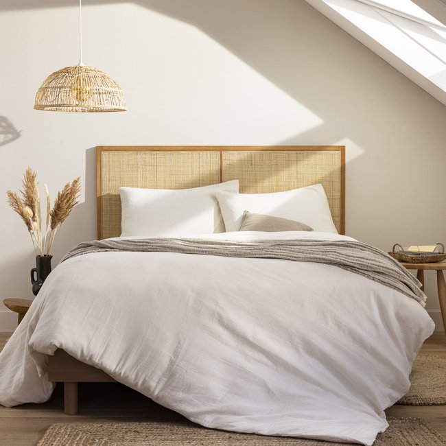 Tête de lit cannage en chêne massif Couleur bois naturel <span itemprop=