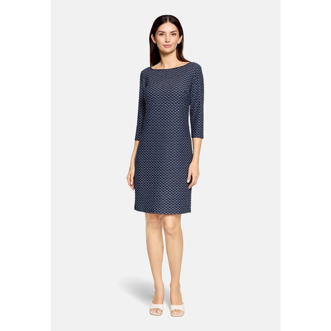 Robe droite à manches 3/4 bleu/blanc <span itemprop=