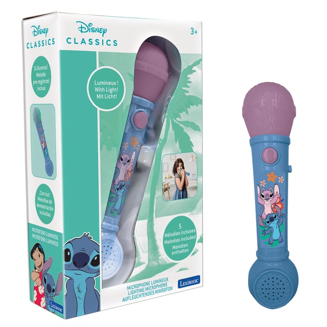 Microphone Lumineux avec Mélodies et Effets Sonores Stitch bleu <span itemprop=
