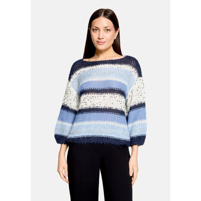 Pull-over en grosse maille à manches 3/4 patch blue/camel <span itemprop=