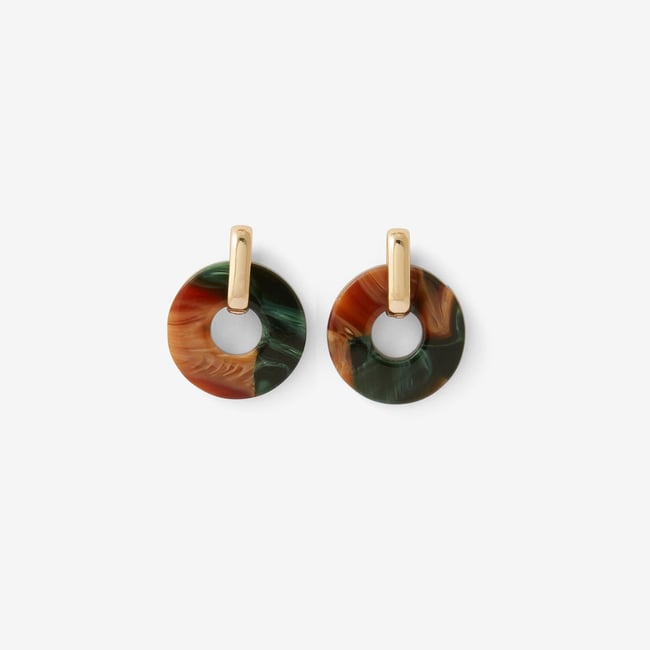 Boucles d'oreilles rondes en résine vert et marron marron <span itemprop=