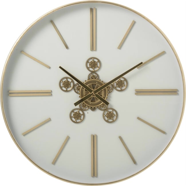Horloge murale ronde en métal Couleur blanc et doré <span itemprop=