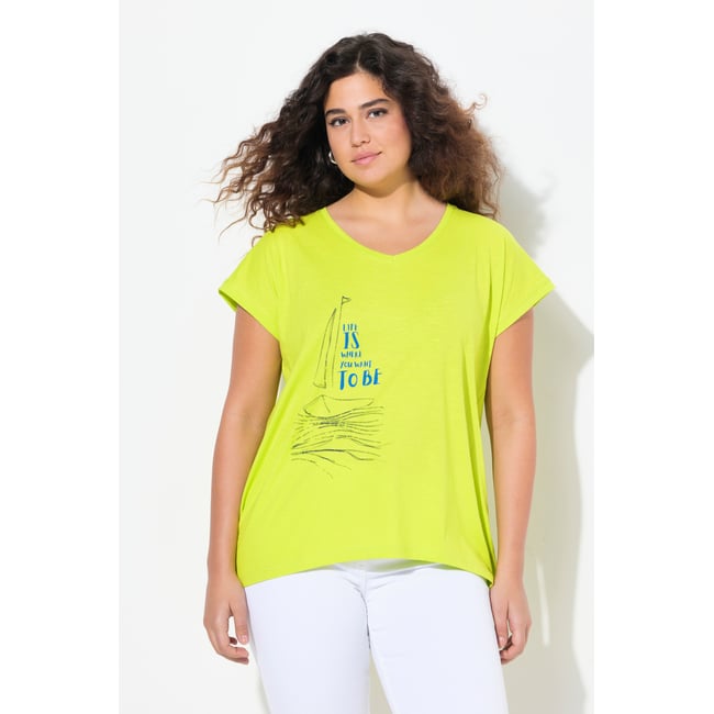 T-shirt coupe évasée. Motif bateau. citron vert <span itemprop=