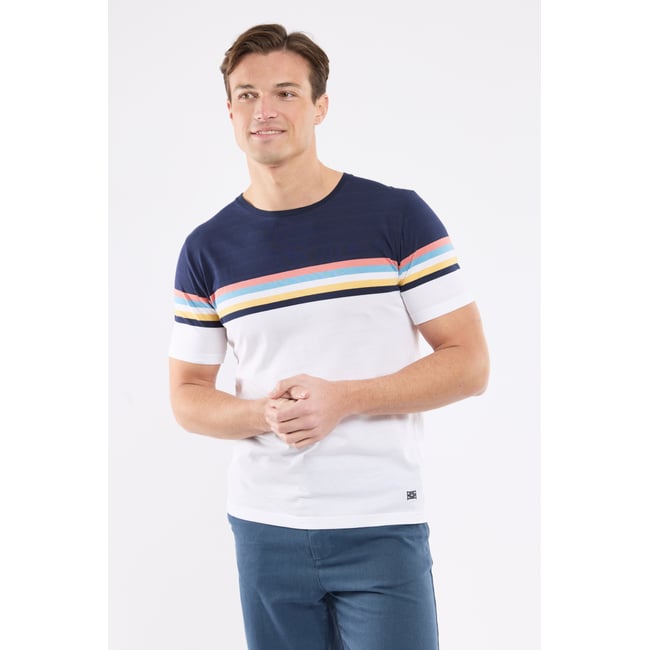 T-shirt rayé en coton blanc/marine d/yell e24/wa <span itemprop=