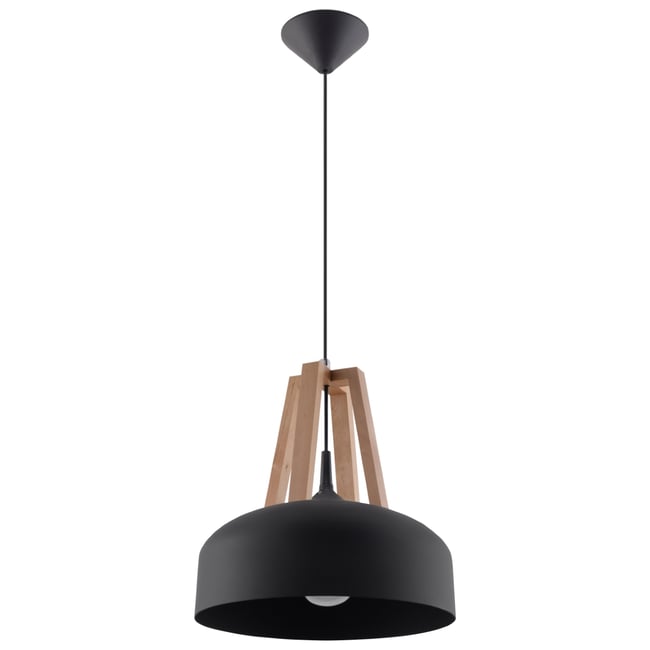 Suspension Acier Noir/Bois Naturel E27 1 Casco Couleur noir <span itemprop=