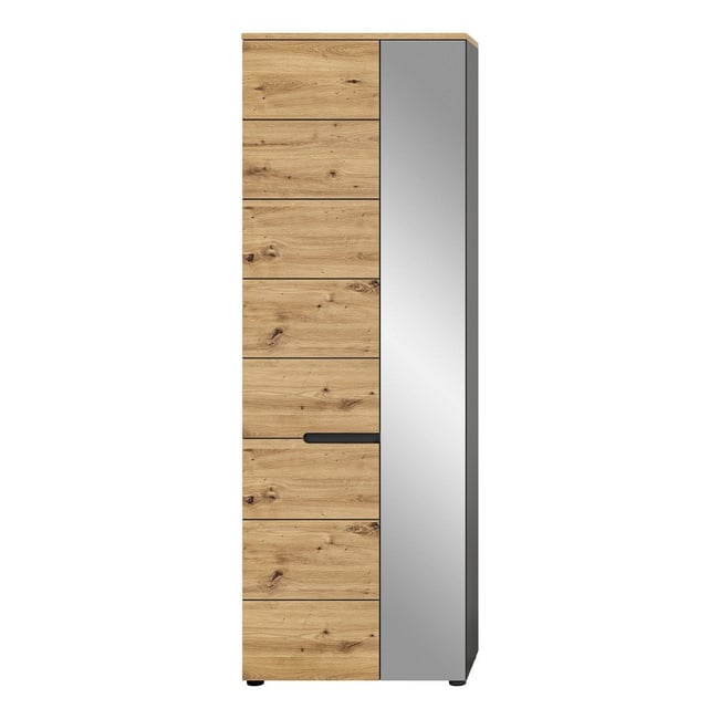 Armoire penderie 2 portes dont 1 miroir L65 cm - CANU Couleur bois clair <span itemprop=