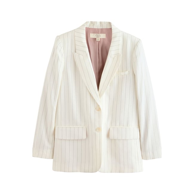 Blazer droit à rayures contenant du lin noir et blanc <span itemprop=