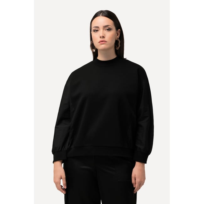 Sweat, empiècement en popeline, col rond noir <span itemprop=